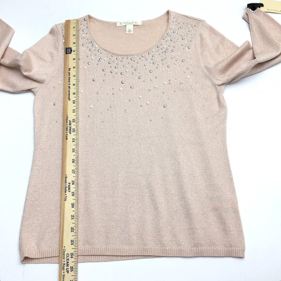 New Emaline Women's Pink Sweater Sparkly Embellished Tunic Style Medium - Picture 7 of 9